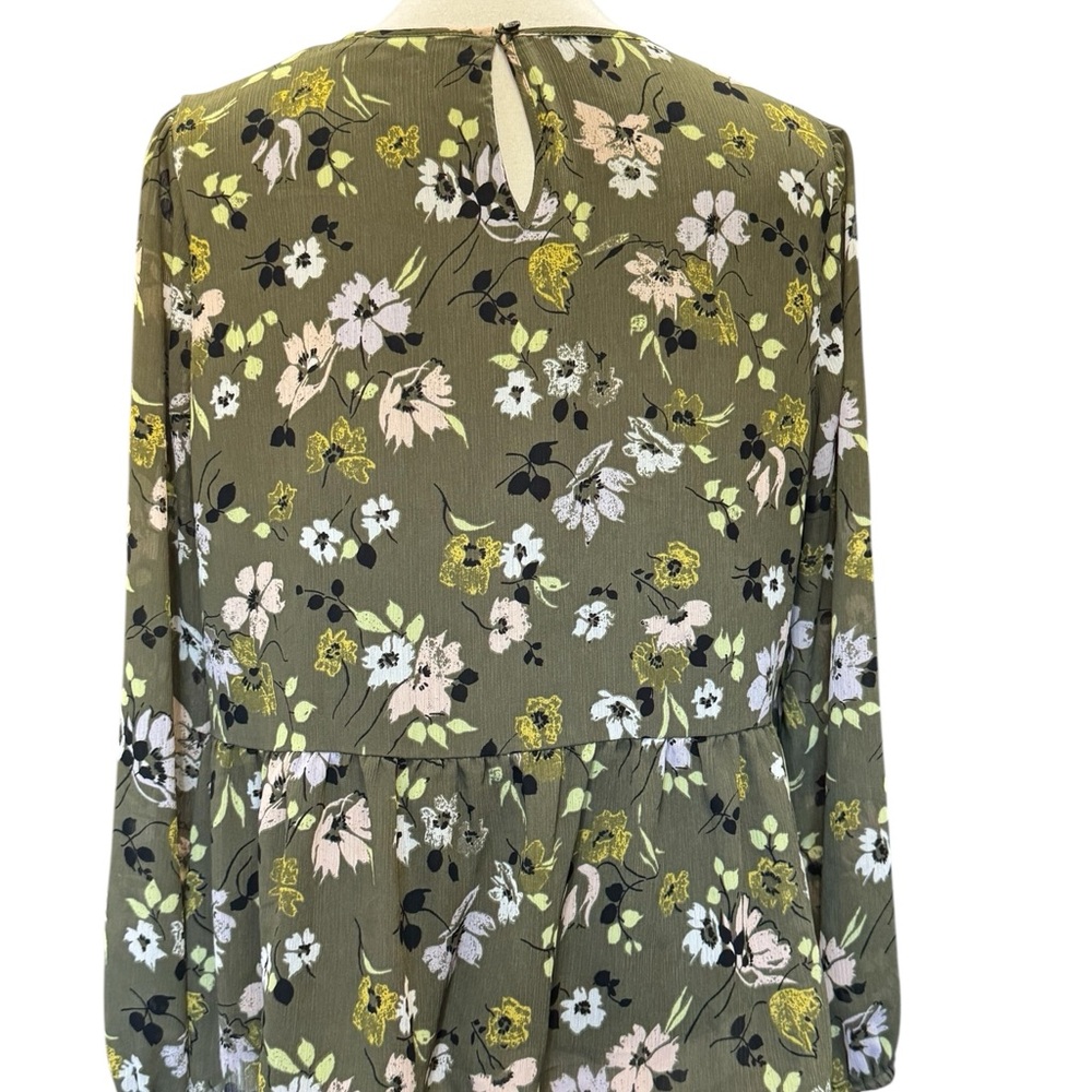 Madewell Olive Floral Blouse #186 - Picture 2 of 4